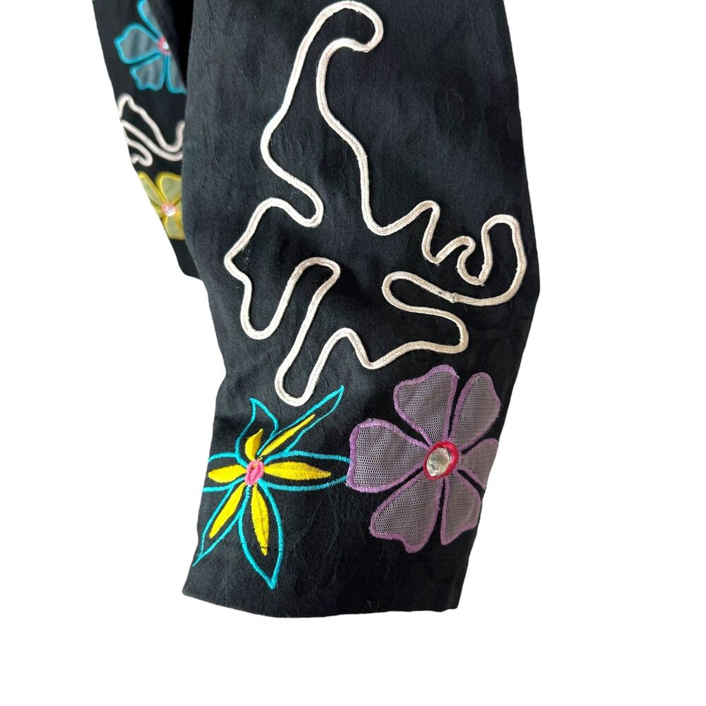 Indigo Moon Black contrast floral print Jacket embroidered funky design - Picture 9 of 13